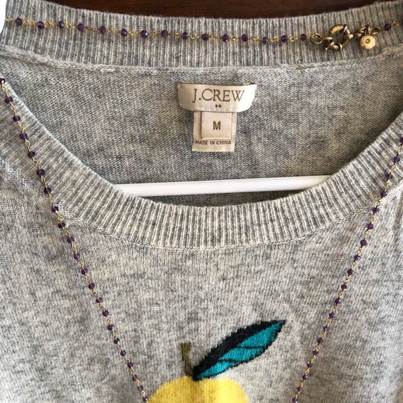 J.Crew M pear graphic pullover gray sweater long sleeve wool crew-neck knit - Picture 5 of 10